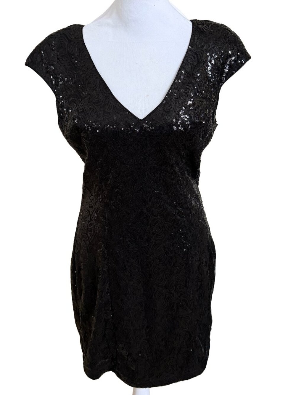 Marineblu Fancy Sequined Little Black Mini Dress Special Occasion Large